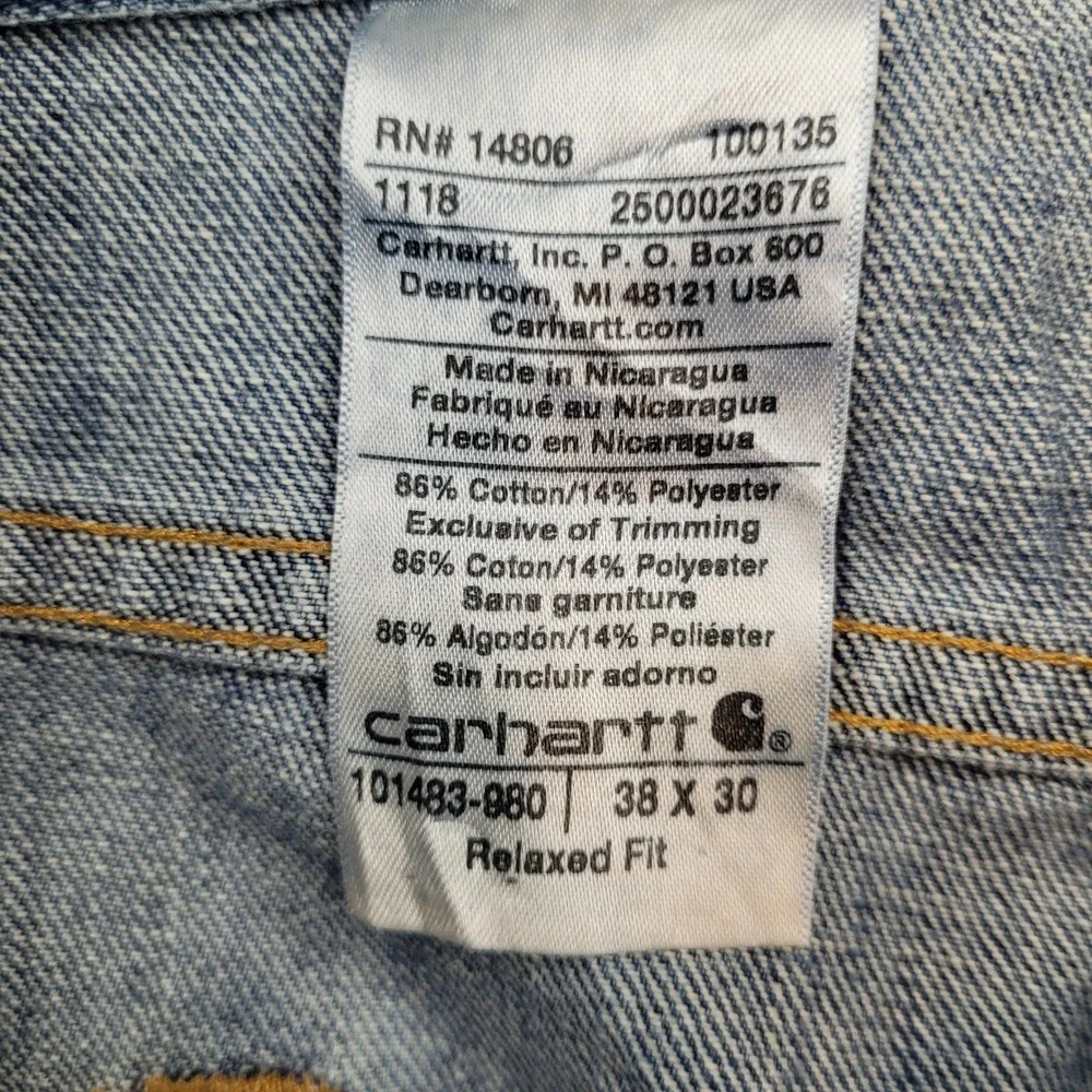Carhartt Relaxed Fit‎ Jeans Mens 38x30 Blue Denim Work Pants 101483-980